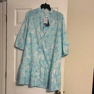 Crown & Ivy Aqua and White Shell Pattern Dress